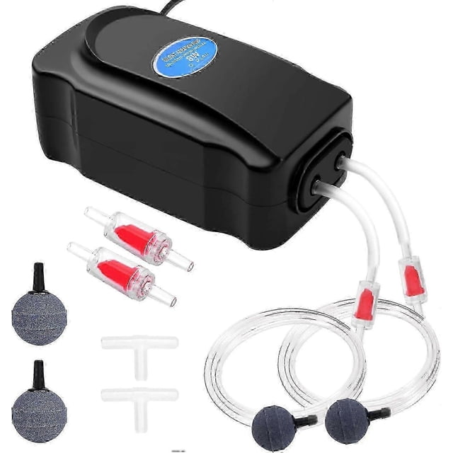 Aquarium Air Pump, 3w/8w Adjustable Powerful Dual Outlet Aquarium Bubbler For 5-300l Aquarium Ultra Quiet With 1.5m/2m Hose, Air Stone, Check Valve A