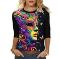 thumbnail image 2 of Mceream Mardi Gras Shirts for Women Bling Glitter Carnival Outfits 3/4 Sleeve Tunic Tops Funny Mask Graphic Tees Crewneck Vintage Mask Print Blouses Plus Size Multicolor XXL, 2 of 6