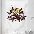thumbnail image 1 of Bowling Tapestry, Cartoon Comic Book Style Design Stars Retro Style with Crash Effects, Fabric Wall Hanging Decor for Bedroom Living Room Dorm, 5 Sizes, Ruby White Yellow, by Ambesonne, 1 of 1