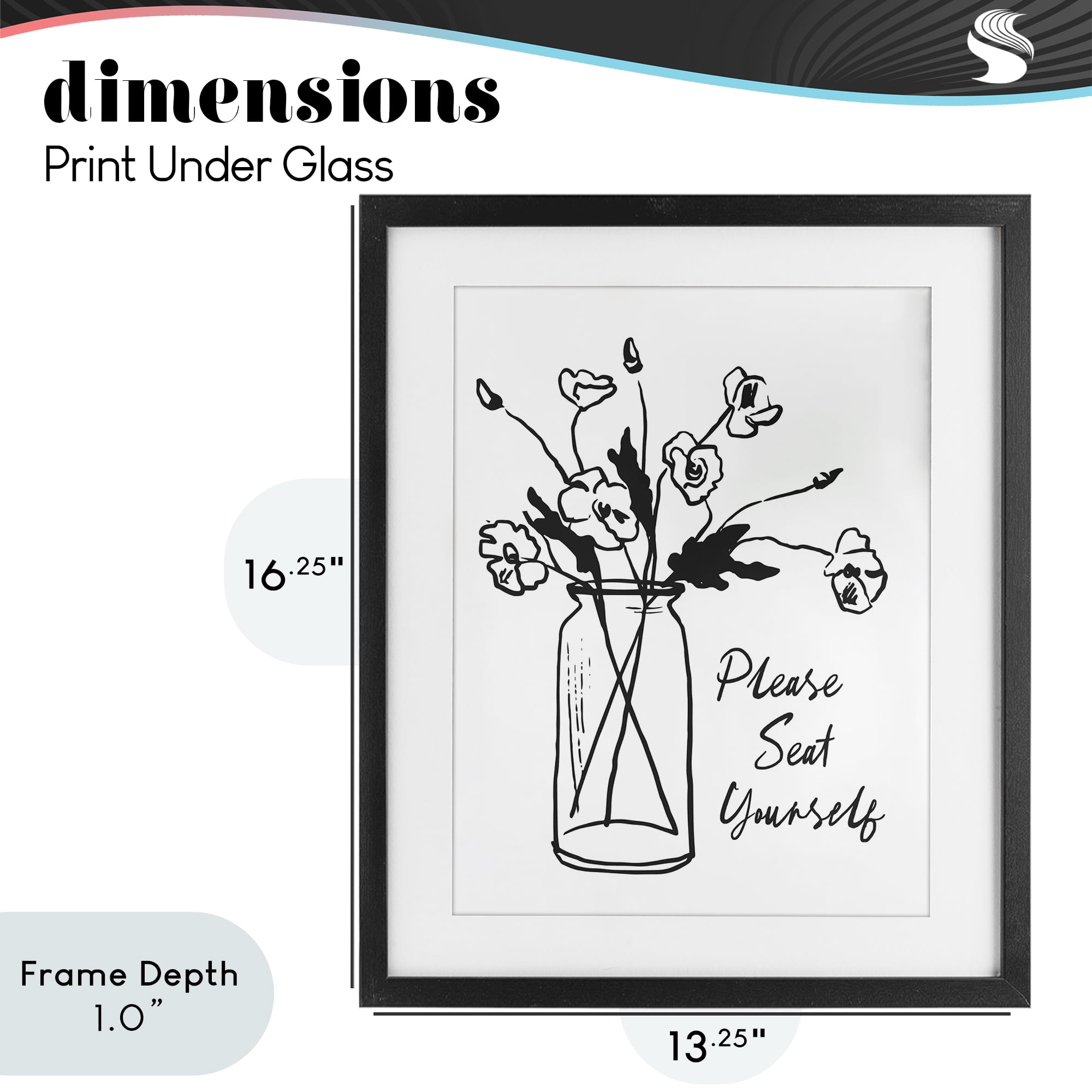 Stupell Industries Seat Yourself Bathroom Flowers Black Framed Print Under Glass, design by Lettered and Lined
