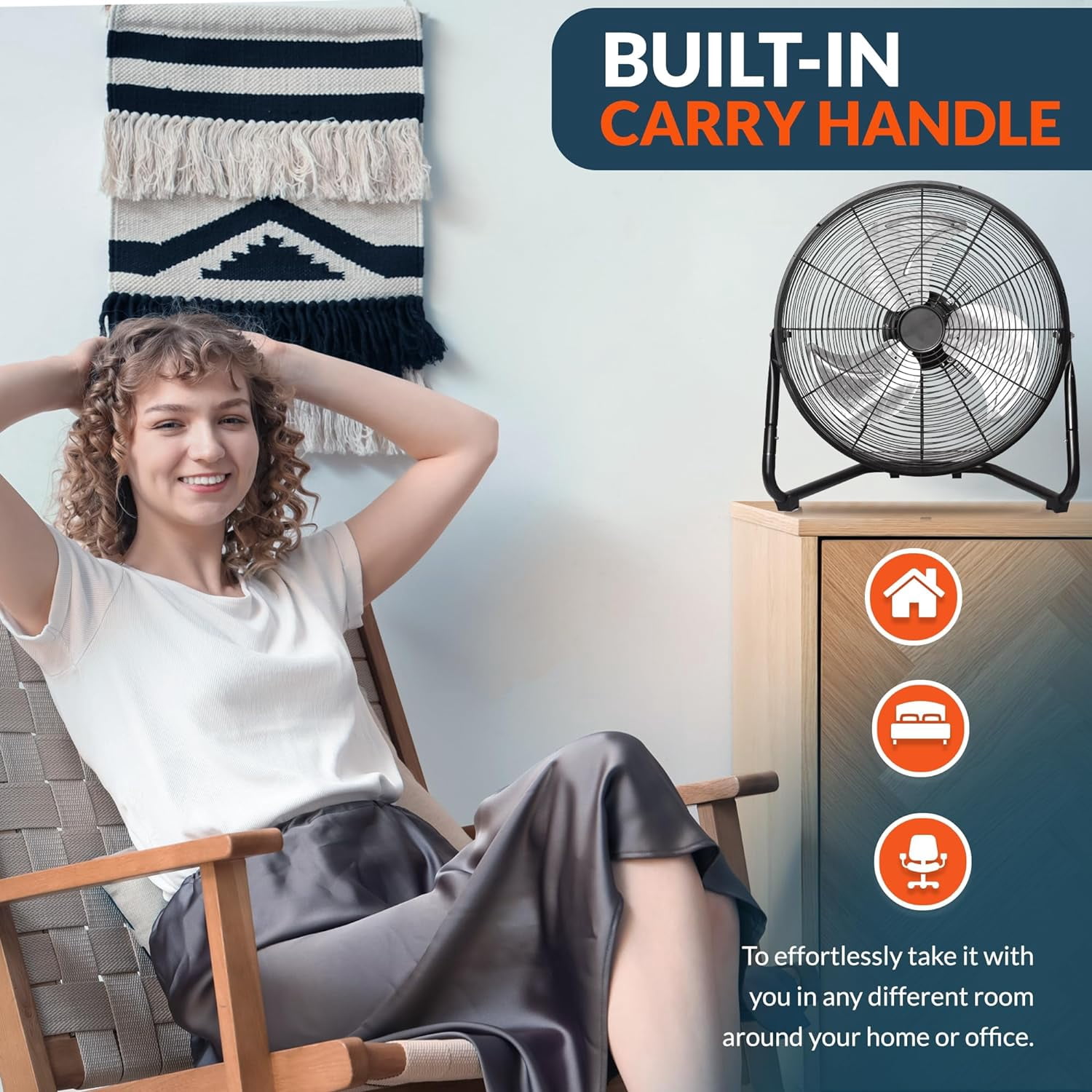 PAMI Floor Fan 18 inch Black – High-Velocity Metal Electric Fan with 3 Speeds & Adjustable Head Fans for Home & Office