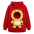 thumbnail image 3 of Mifsaly Women Pet Carrier Hoodie Lion Pattern Sherpa Fleece Hooded Sweatshirt with Cat Pouch Warm Long Sleeve Fall Winter Pullover for Pets Lovers Red,XL, 3 of 5