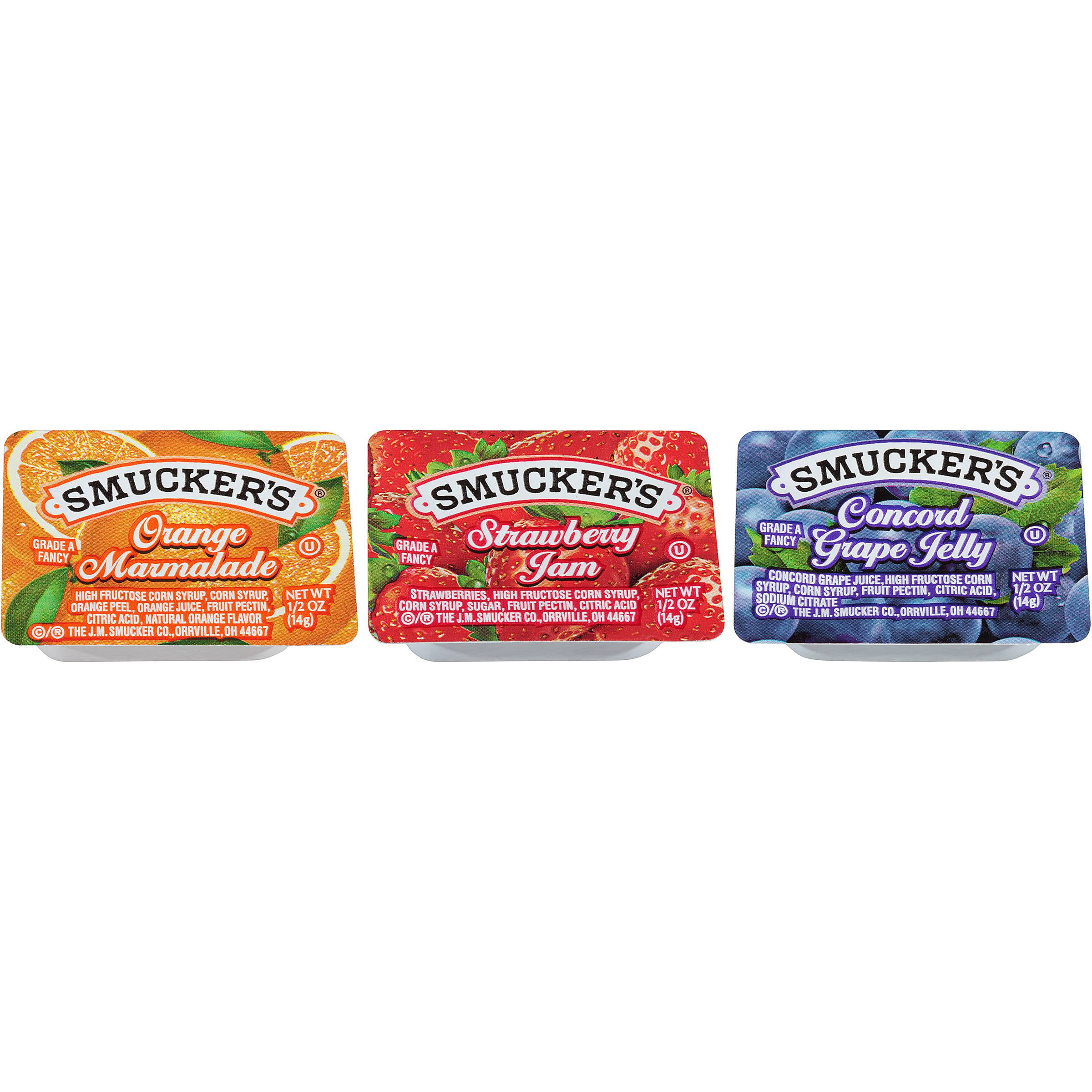 Smuckers Assortment 5 Jelly, 1/2 Ounce 200 per case.
