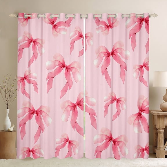 Homewish Cartoon Bowtie Bowknot Curtains Pack of 2 (42x84 Each),Cute Ribbon Bow Curtains Blackout,Princess Pink Bedroom Curtains For Girl Teens,Luxury Bedroom Decor