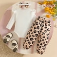 thumbnail image 3 of Bellafa Newborn Baby Girl's 3pc Animal Prints Long Sleeve Romper and Pant Sets Cute Infant Easter Outfits with Bowknot Headband, 3 of 10