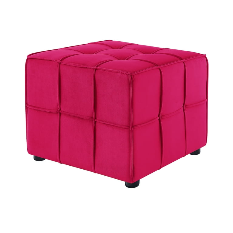 Eudeat Pink Velvet Ottoman Upholstered Piping Trim Walmart