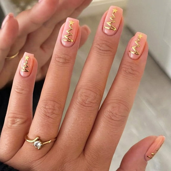 Short Artificial Nails With Stripes Designs on Nails False Nails Christmas Press on Nails For Holiday Parties