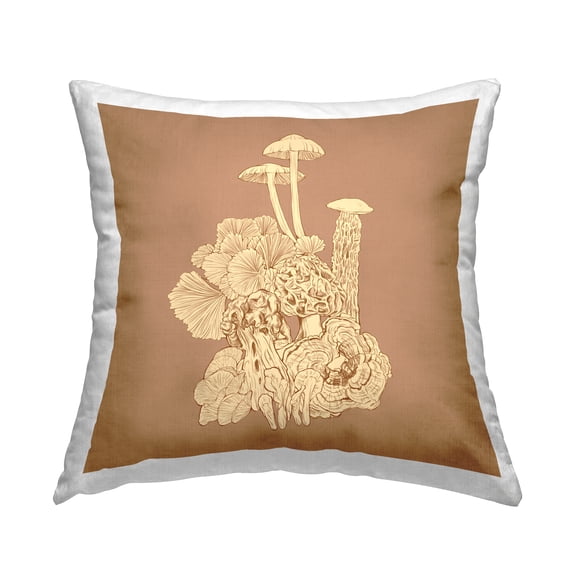 Stupell Industries Detailed Mushrooms Botanical Plants Square Decorative Printed Throw Pillow, 18 x 18,