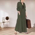 thumbnail image 3 of Vestidos de verano para mujer con botón de algodón suave con cuello en V de manga larga para creyentes musulmanes Holy ChronicleArmy Green, 3 of 4