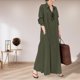thumbnail image 3 of Vestidos de verano para mujer con botón de algodón suave con cuello en V de manga larga para creyentes musulmanes Holy ChronicleArmy Green, 3 of 4