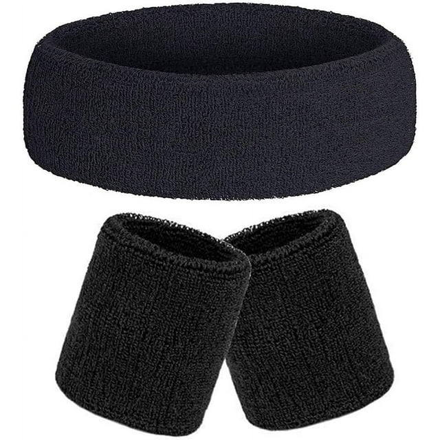 Nvzi Conjunto de muñequeras deportivas, conjunto de muñequeras deportivas que absorben la humedad y el sudor, muñequera de tela súper cómoda (negra)