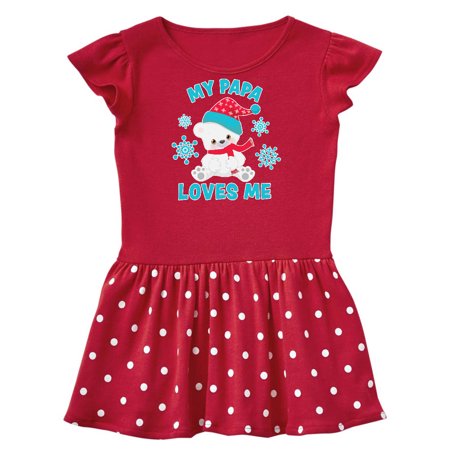 

Inktastic Polar Bear My Papa Loves Me in Santa Hat with Snowflakes Gift Baby Girl Dress