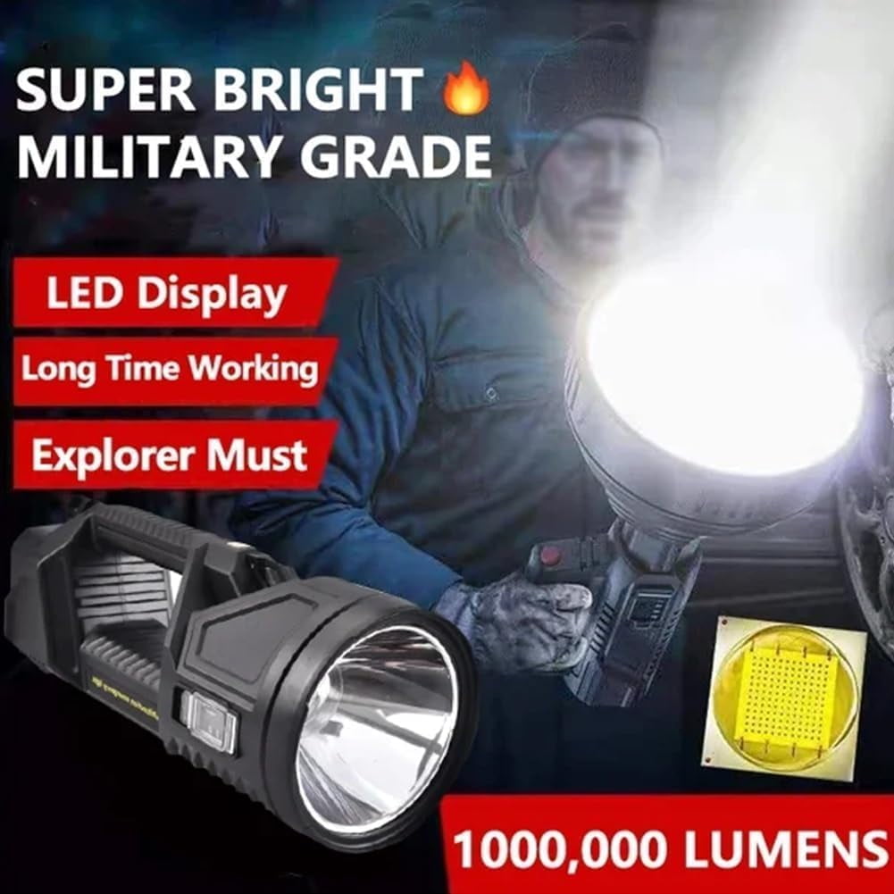 New German 1000000 lumens Waterproof Spot Lights Handheld Large searchlight, Asaruley Light, Spot Lights Outdoor Handheld, Rechargeable Solar Tactical Flashlight