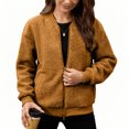 thumbnail image 6 of Women's Fashion Warm Shearling Zip Up Solid Jacket Khaki Yellow M, 6 of 7