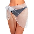 thumbnail image 4 of Women's Beach Sheer Mesh Skirt Pearl Beaded Bikini Cover Up Tie Waist - Chic Embellished Summer Beachwear, 4 of 6