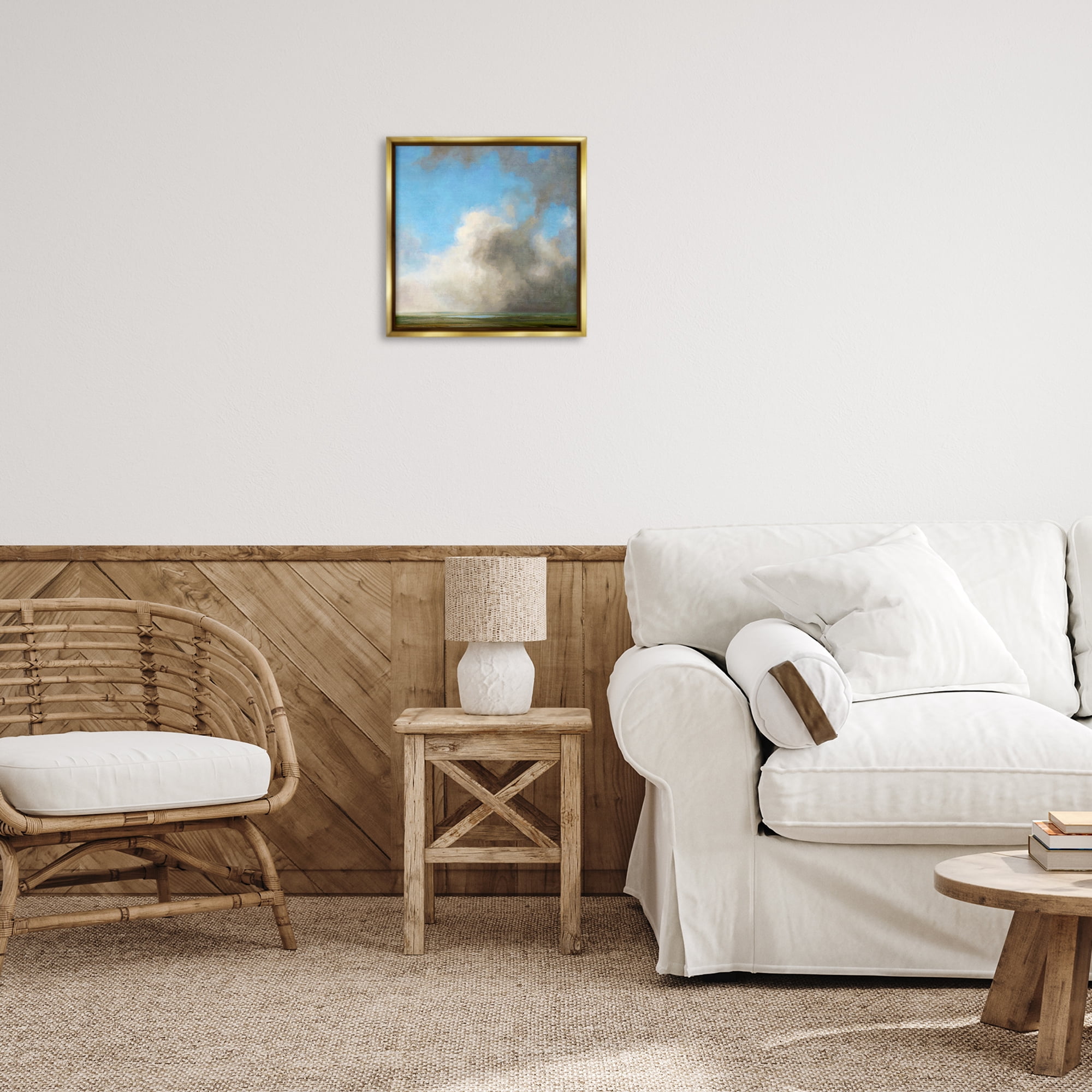 Stupell Industries Soft Full Clouds View Landscape & Nature Painting Gold Floater Framed Canvas Art Print Wall Art, 18 x 18