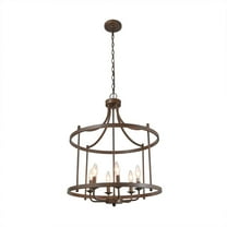LNC 6-Lights Rustic Antique Bronze Drum Large Chain Chandelier For Living Room