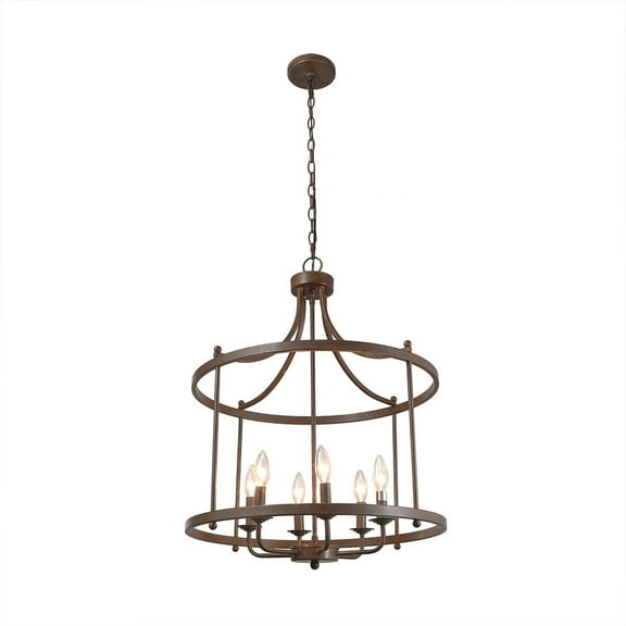 LNC 6-Lights Rustic Antique Bronze Drum Large Chain Chandelier For Living Room