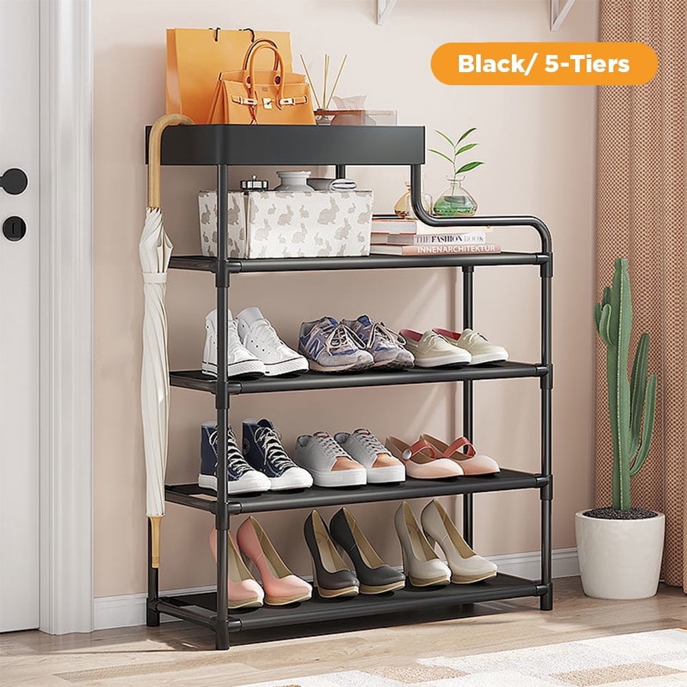 Plastic Folding Shoe Organizer With Clear Doors - Stackable 4 Tier Shoe Rack For Closet
