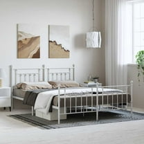 vidaXL 12" White California King Metal Bed Frame with Headboard & Footboard No Mattress