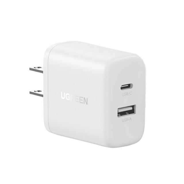 Cargador 2 en 1 Ugreen Carga Rápida 20W Blanco 1 USB C, 1 USB A