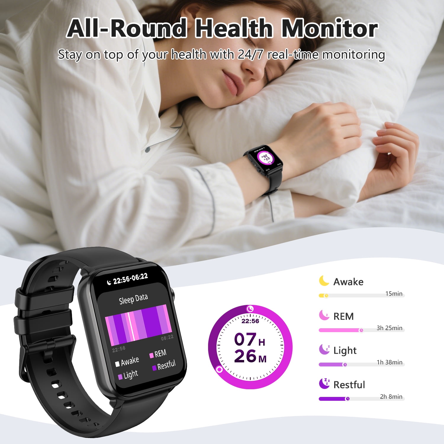 IOWODO Smart Watch for Women, Fitness Tracker with Bluetooth Calling/Message Reminder, 100+ Sports Modes for Android & Iphone, Black