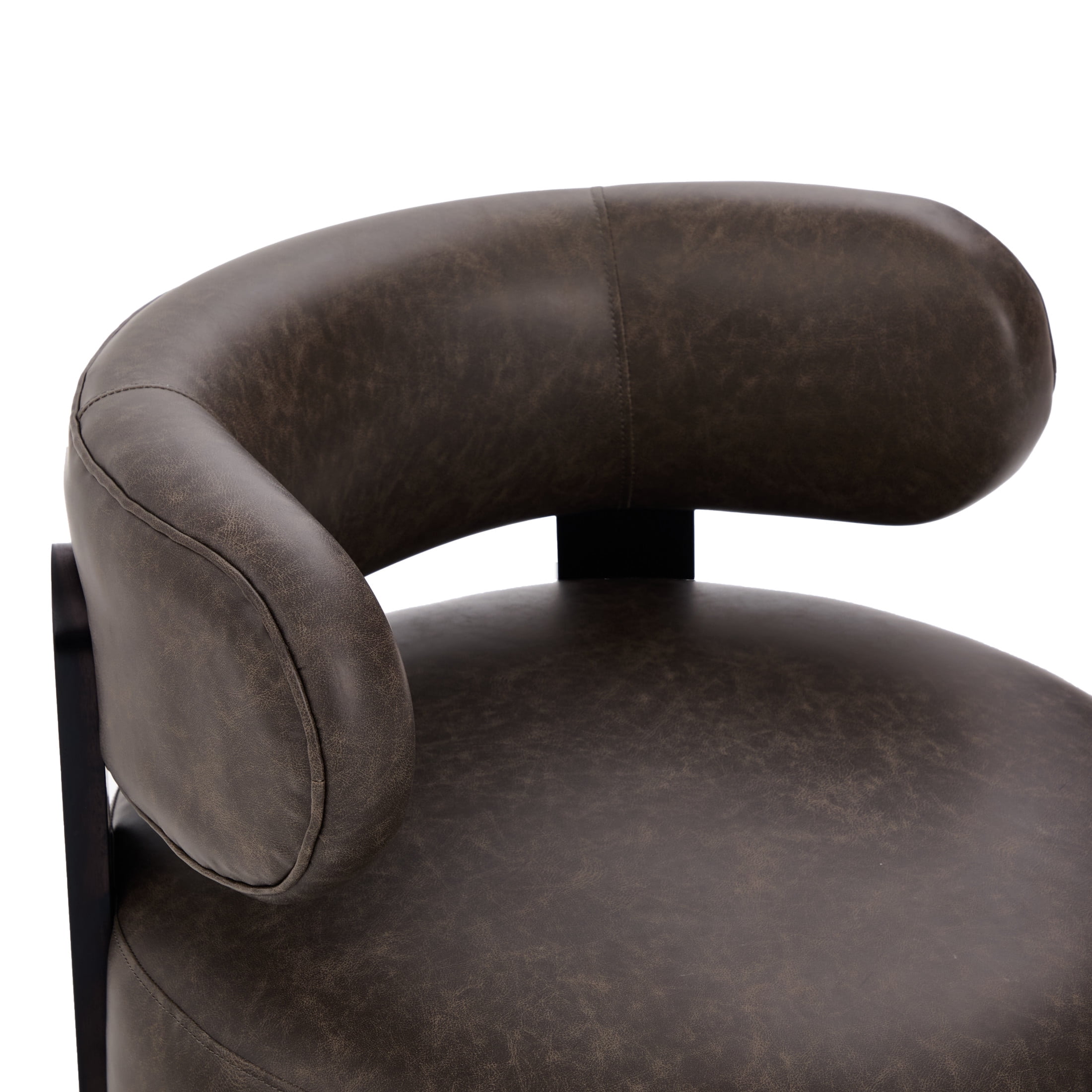 Christopher Knight Home 360° Swivel Leather Barrel Accent Chair with Rubberwood Base, Dark Brown