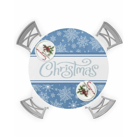 

Round Tablecloth with Elastic Christmas Sky Blue White Snowflakes Waterproof Stain-proof Table Cover Wipeable Fitted Table Cloths for 36 -44 Round Tables Dining Kitchen Indoor Outdoor Use