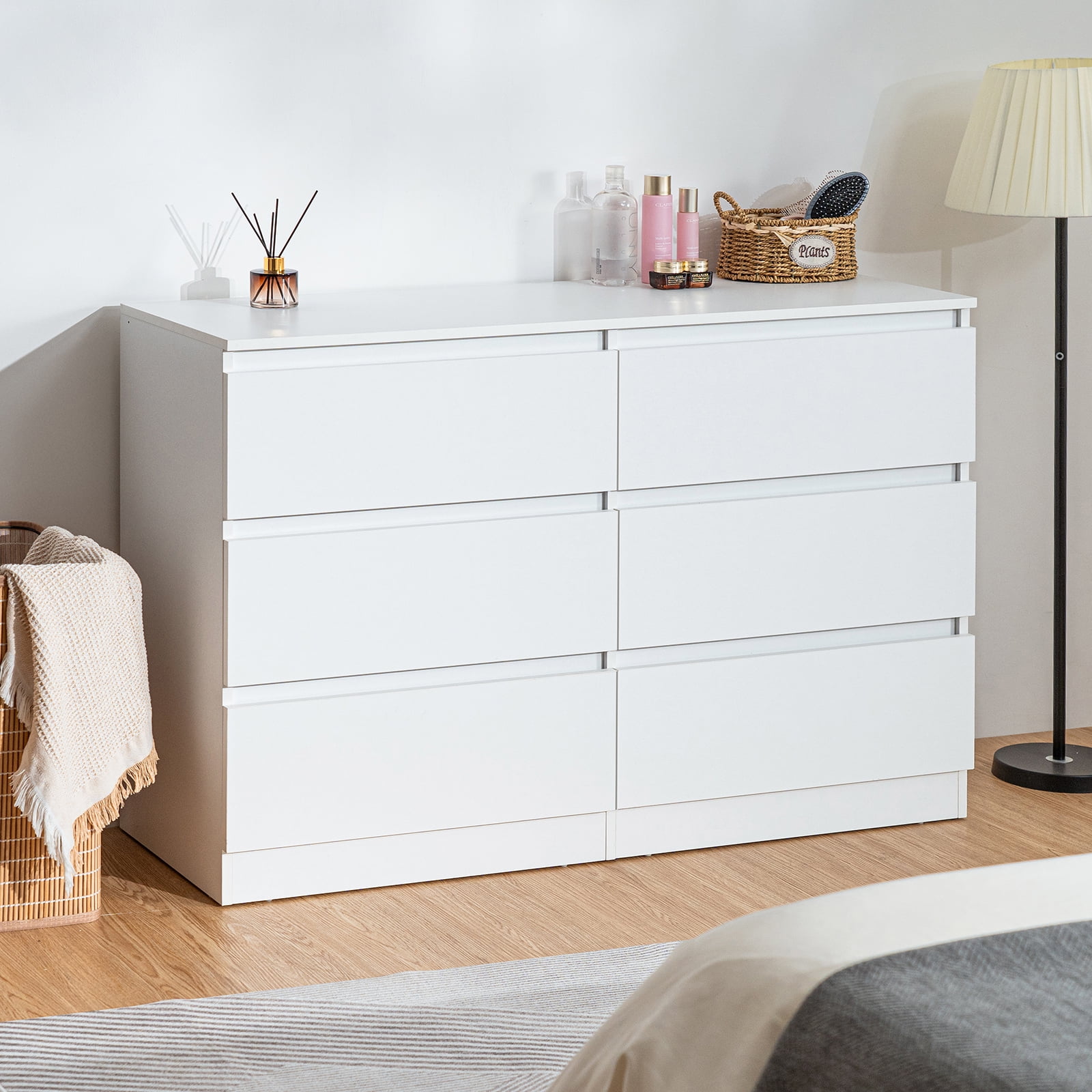 Hommpa White 6 Drawers Dresser for Bedroom, Chest of Drawers TV Stand Dresser for Closet, Wooden Modern Storage Cabinet for Women Living Room Furniture