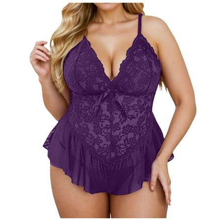 Plus Size Lace Jumpsuit Underwear Deep V Pajamas Sexy Lingerie For Women Cute Bodysuit Women S Clothing Lingerie