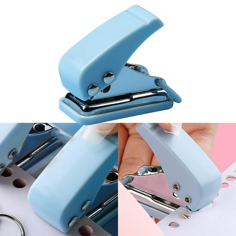 Handheld Mini Single Hole Puncher Punch for Punching Ordinary Paper, Handbook Hole 1/4 inch Children Gift Labor Saving Compact Durable Tool , Blue