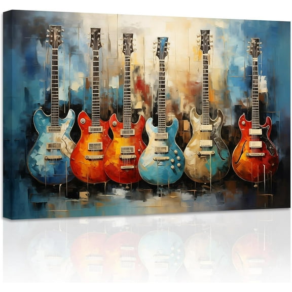 ZHONGYUTONG Guitar Canvas Wall Art Abstract Blue Guitar Painting Prints Musical Themed Picture for Concert House Bar Wall Decor Framed (20.00" x 30.00")