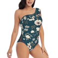 thumbnail image 3 of Pofeuu Vintage Floral Print Women's One Piece Swimsuits One Shoulder Swimwear Asymmetric Ruffle Monokinis Bathing Suits-Small, 3 of 6