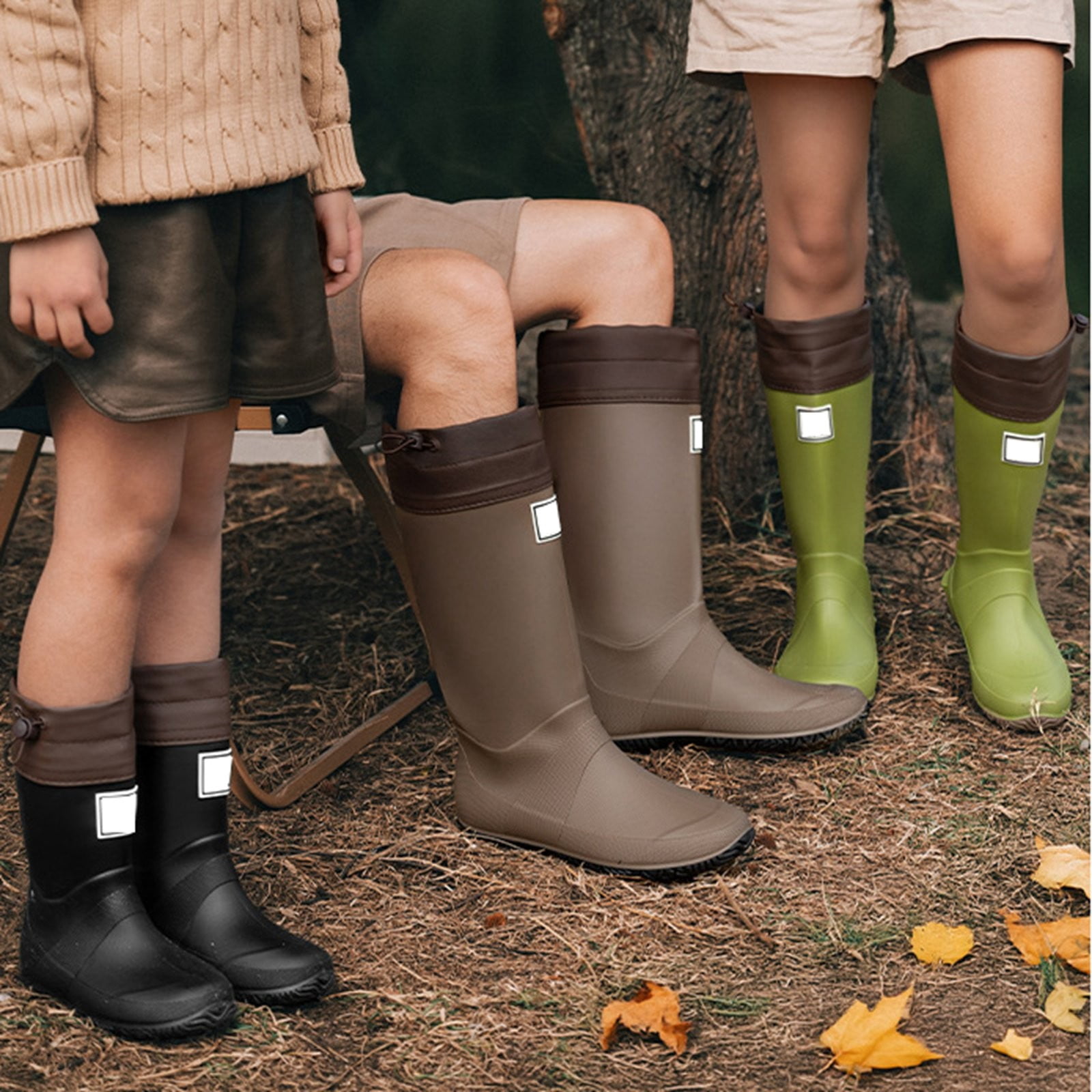 Yuncity Rain Boots For Girls Boys Outdoor Hiking Camping Adventure Comfortable Mid High Calf Rubber Boots Shoes Footwear Black 4-4.5 Years