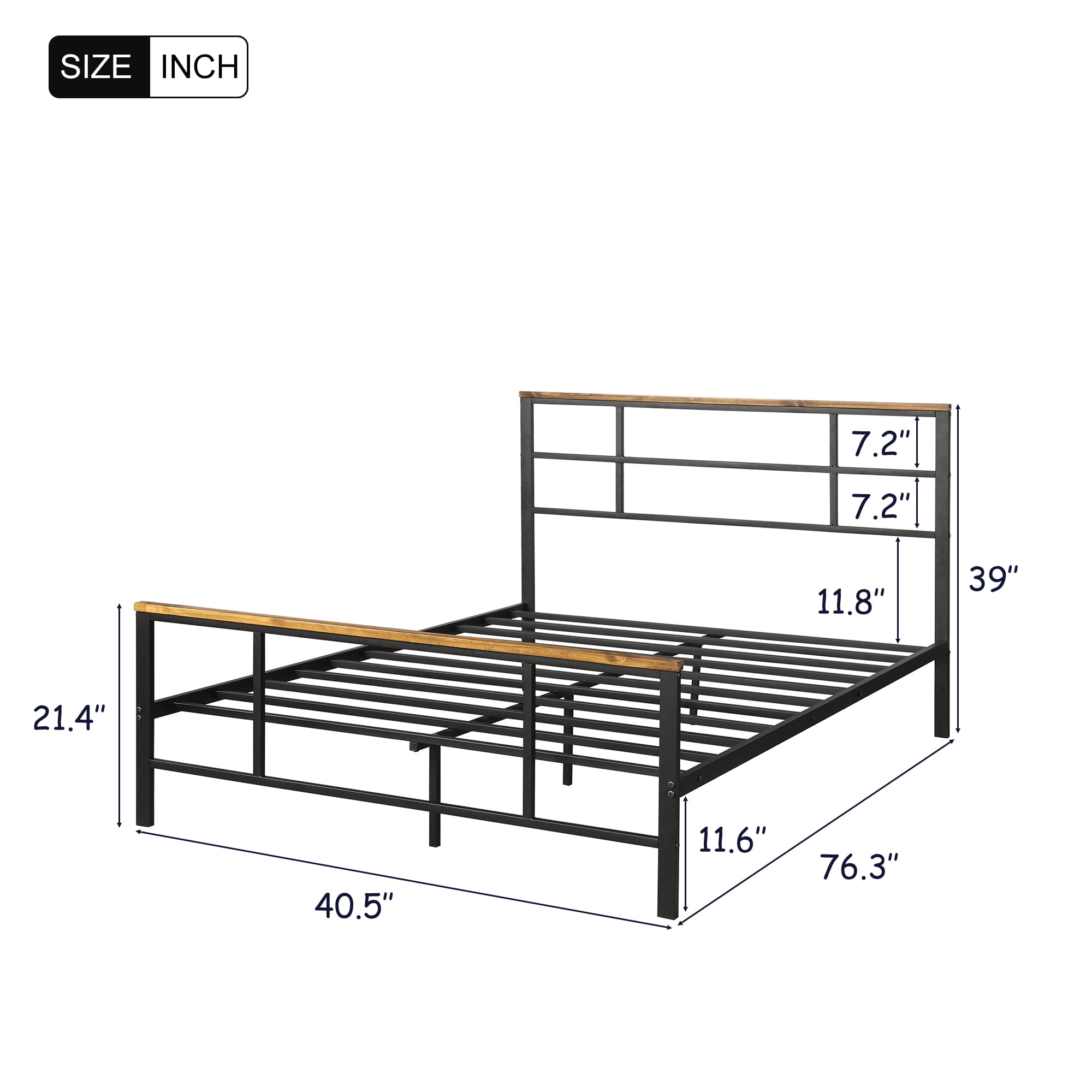 Kepooman Modern Twin Size Metal Bed Frame with Wood Decoration, Platform Bed with Headboard and Footboard, Black Kepooman Modern Twin Size Metal Bed Frame with Wood Decoration, Platform Bed with Headboard and Footboard, Black