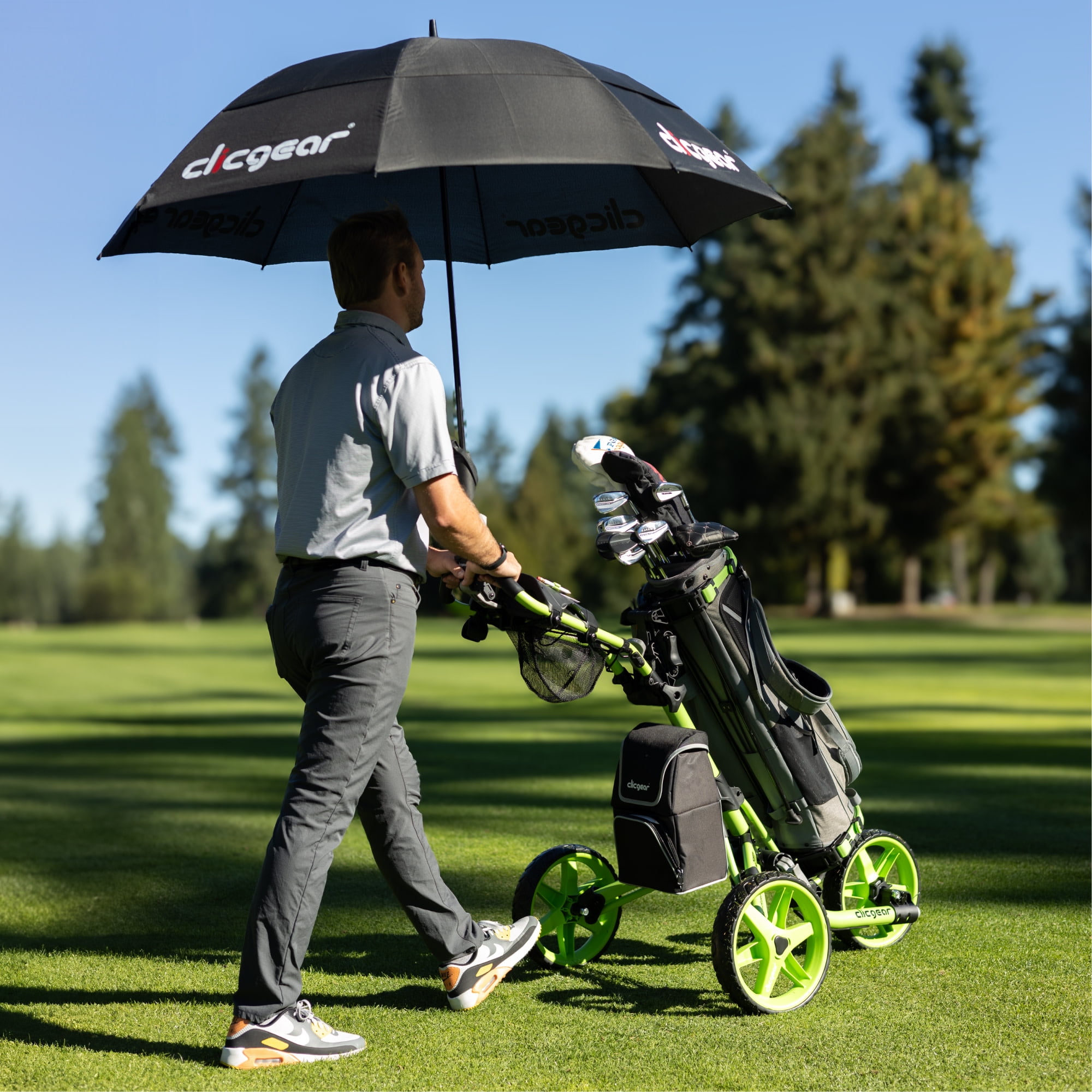 Clicgear Double-Canopy 68” Wind Resistant Umbrella for Sun and Rain (Black)
