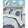 thumbnail image 4 of Quilts Queen Size Bedding Set, Turquoise Sunflowers Lightweight Quilted Comforter, Boho Vintage Floral Rustic Blossom Soft Reversible Bedspread Coverlet with Pillow Covers for All Season, 90" x 96", 4 of 7