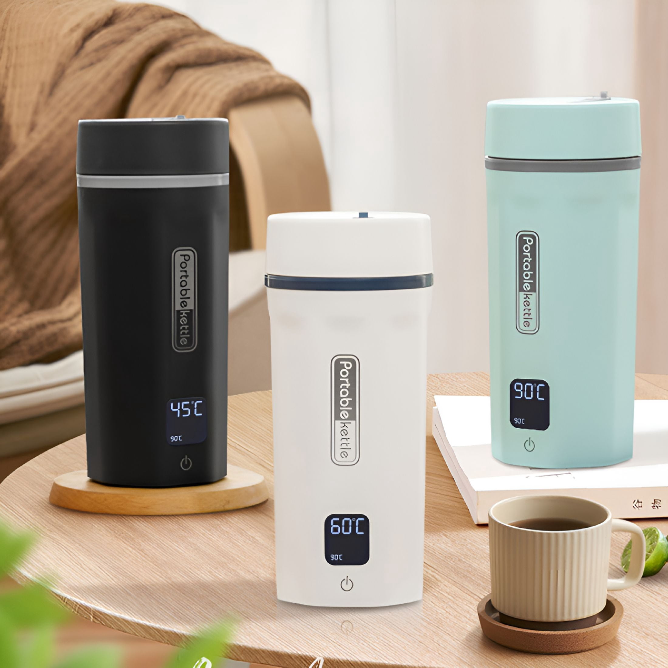 HIBIBUD 2026 New Travel Electric Kettle Portable Small Mini Tea Coffee Kettle Water Boiler,350Ml Water Heater with 4 Temperature Control,304 Stainless Steel