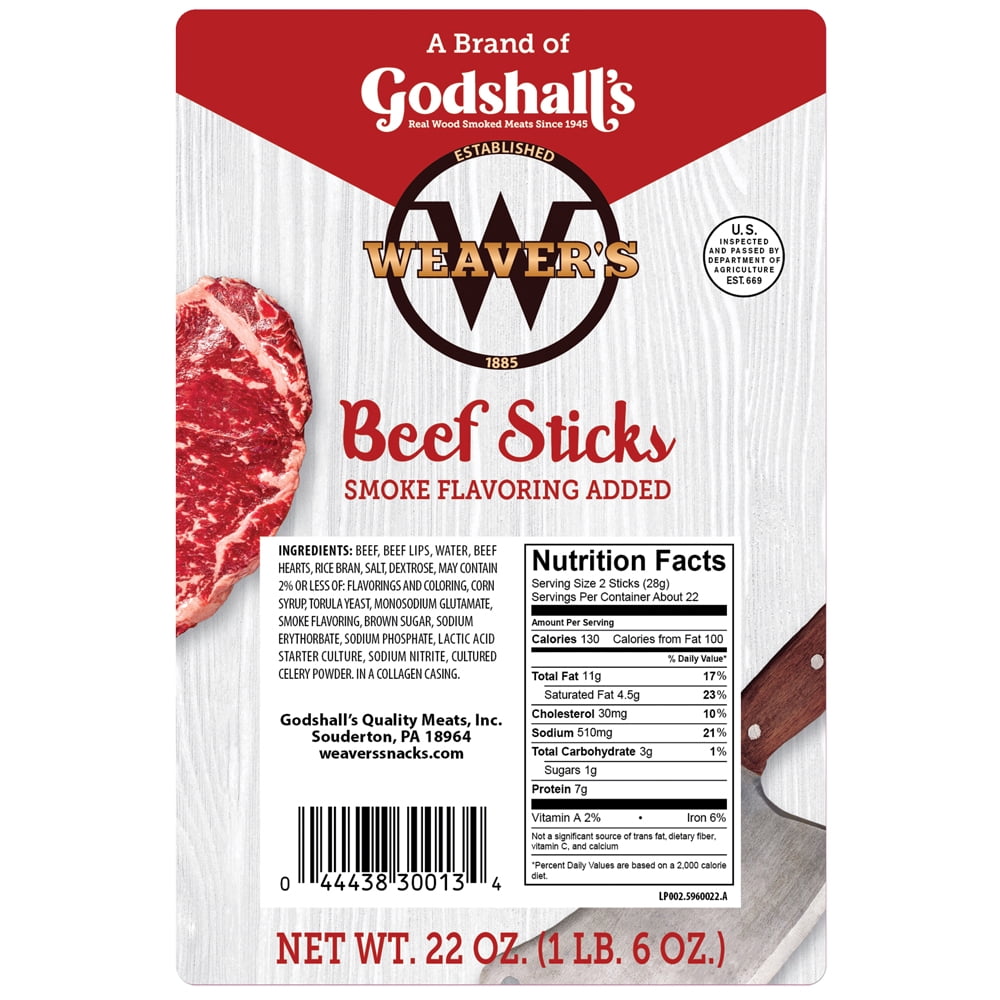 Weaver’s Beef Sticks (44 original mild flavored 7” beef sticks per 22oz bag)