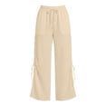 thumbnail image 5 of Lenpel Womens Wide Leg Pants Drawstring High Waist Lounge Ruched Trousers Trendy Side Split Beach Outfits with Pockets, 5 of 5