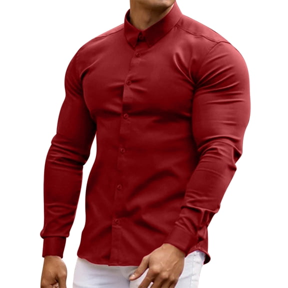 Mens Dress Shirts Casual Solid Color Long Sleeve Shirts Lightweight Comfort Button Up Shirts Business Shirt Slim Fit Muscle Shirts