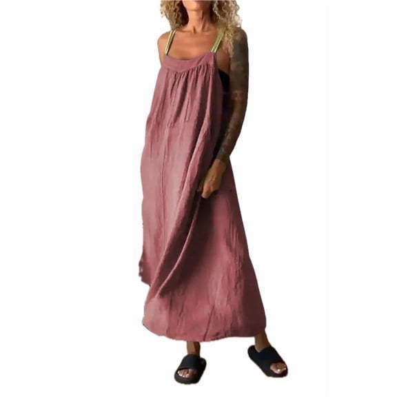 Women's Ruched Cami Maxi Dress with Pockets Full Length Plus Size Polyester % fabric for Everyday Comfort and Style