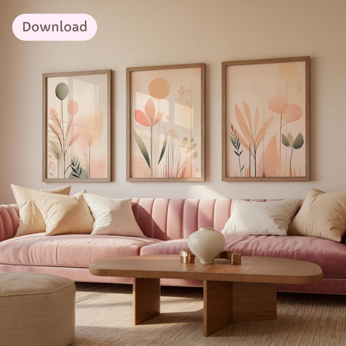 Watercolor wall prints, JPG art, watercolor botanical prints, green and pink wall art, Poster Only