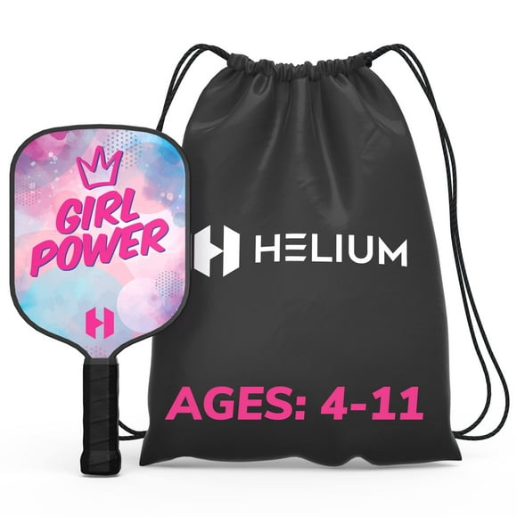 Helium Pickleball Paddle for Kids - child Size Paddle for children Under 12, Lightweight Honeycomb core, graphite Strike Face, Pickleball Paddle & Drawstring Bag - girl Power