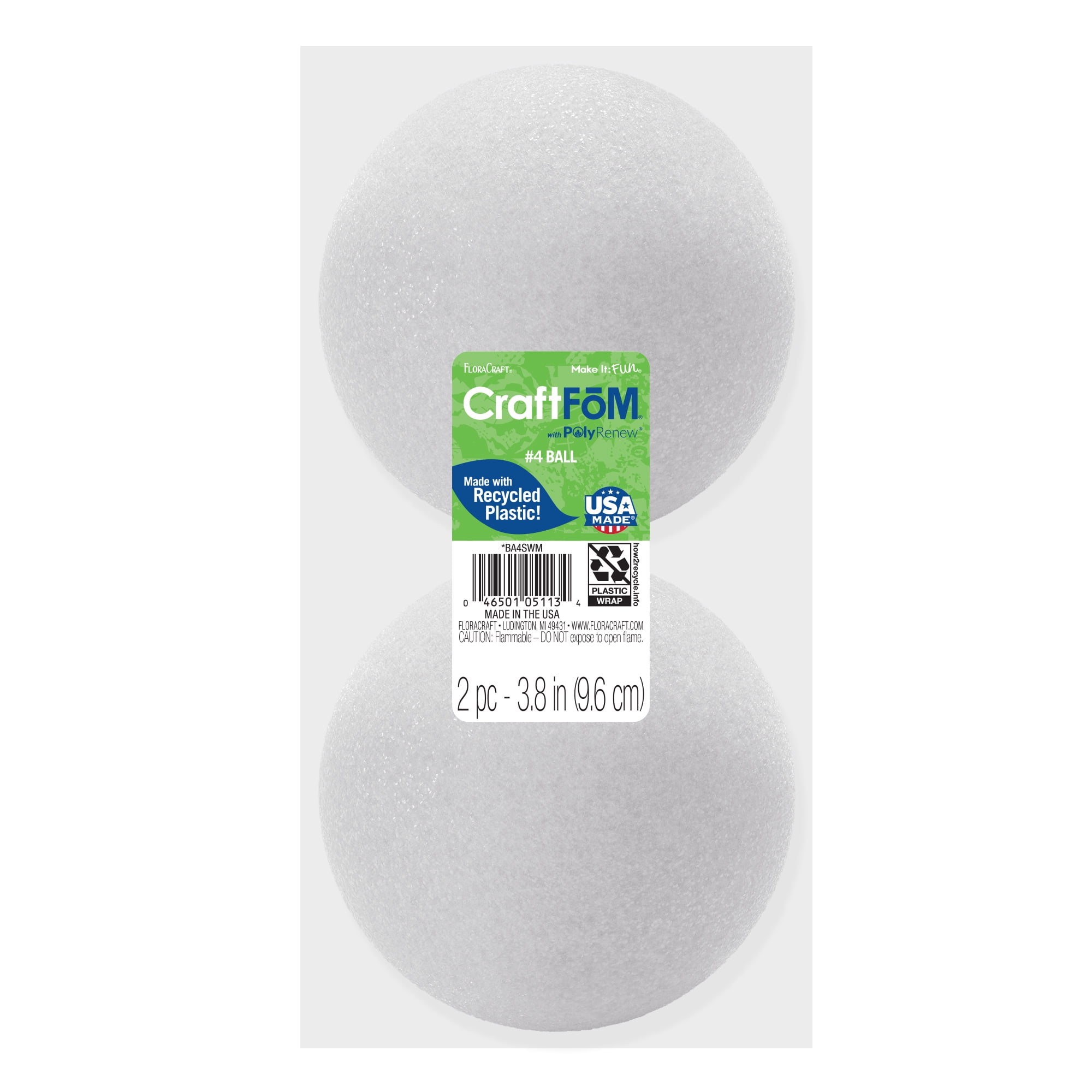 FloraCraft 2 Piece Crafting Foam Ball 3.8" White