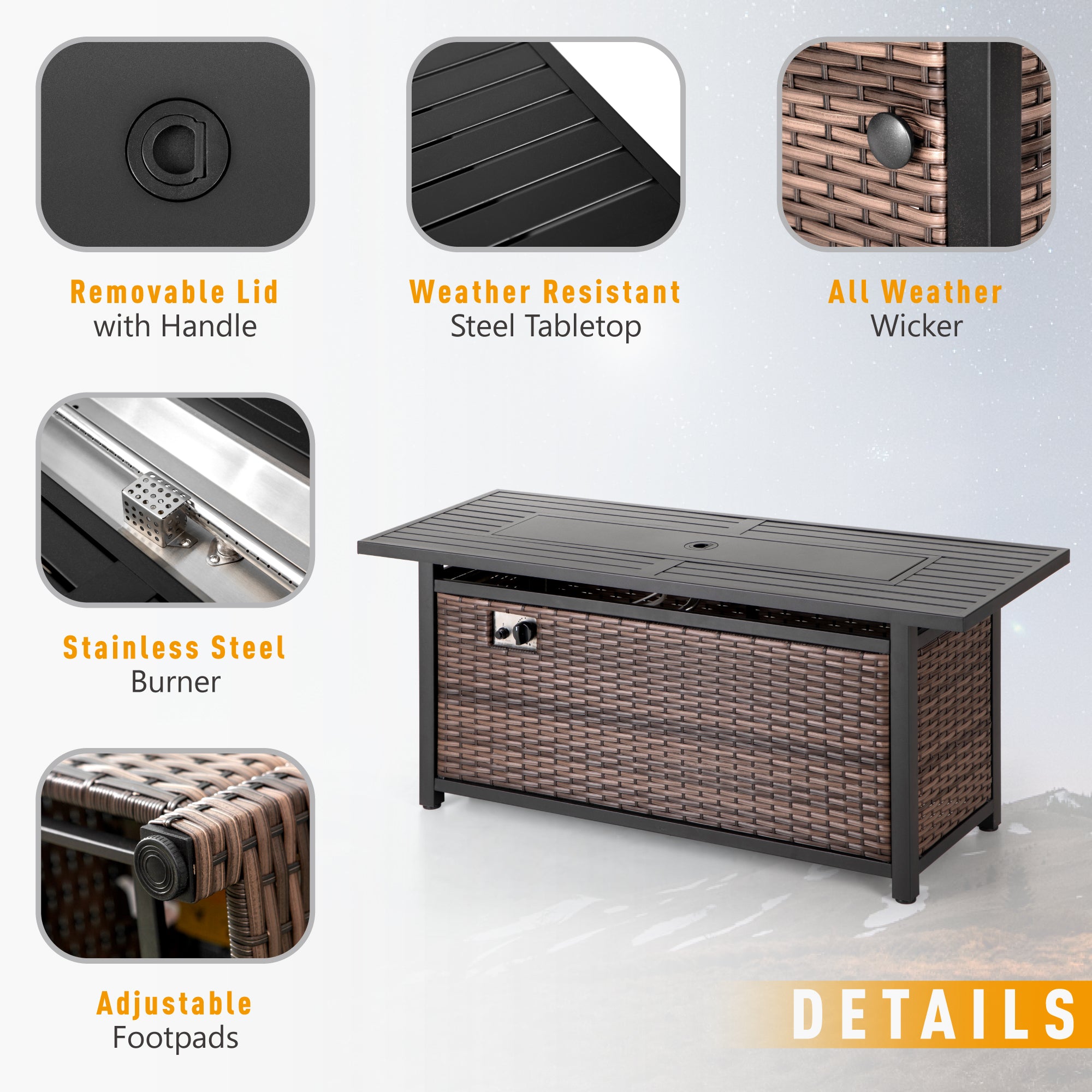 Sophia & William 56" Outdoor Propane Gas Fire Pit Table with Lid 50,000 BTU