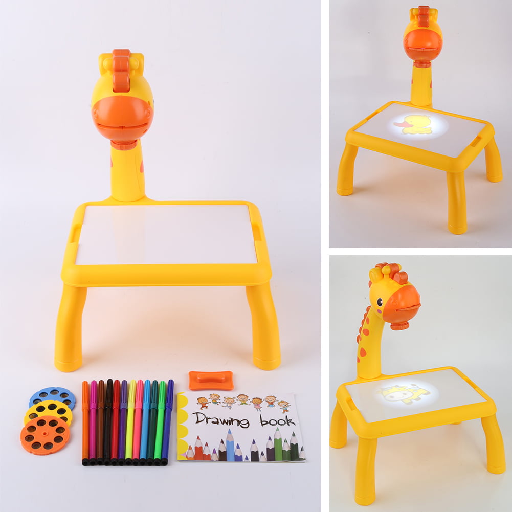 MOTINGDI CAR GMultifunctional Giraffe Projection Drawing Board Detachable Projector Painting Table Graffiti Writing Board Paint Board Desk Learning Paint Tools Educational Toys for Girl Boy Yellow