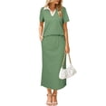 thumbnail image 2 of Jaimenalin Women'S Skirt Sets 2 Piece Outfits Summer Casual Striped Short Sleeve Skirt and Top Set Green S, 2 of 9
