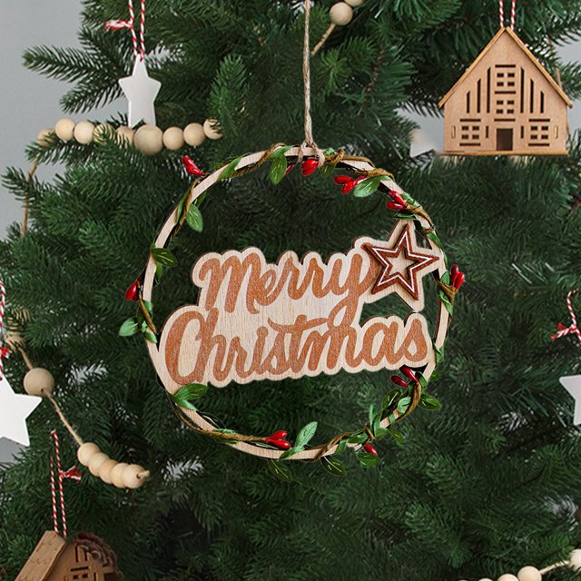 TIMIFIS Letter Cards Christmas Letter Sign Christmas Tree Decoration Hanging Sign Merry Christmas Suitable for Holiday Decoration Wooden Wreath Christmas Wreath Home Decoration