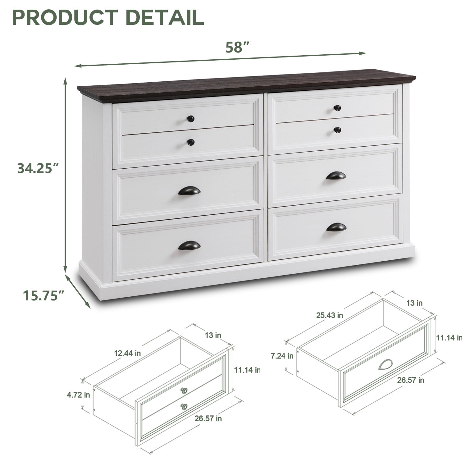 IFGET Dresser for Bedroom with 6 Drawers Tall & Large, Farmhouse Wood Dresser & Chests of Drawers